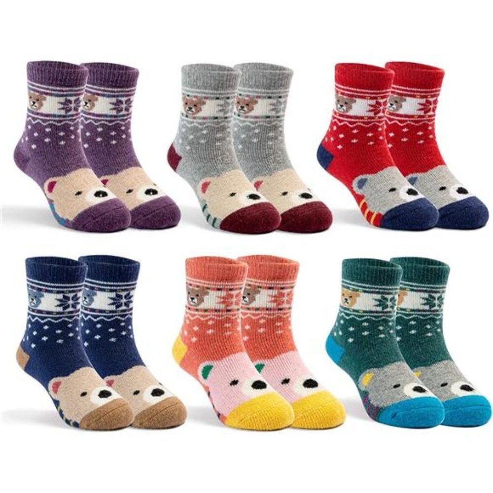 6 Pair, Kids Winter Warm Socks Thicken Thermal Crew Socks